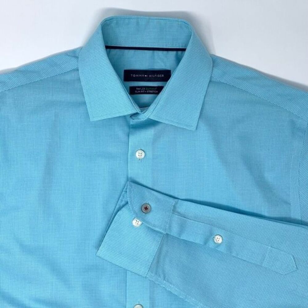 Tommy Hilfiger Slim Fit‎ Stretch Teak Check Men's Long Sleeve Shirt Size Small